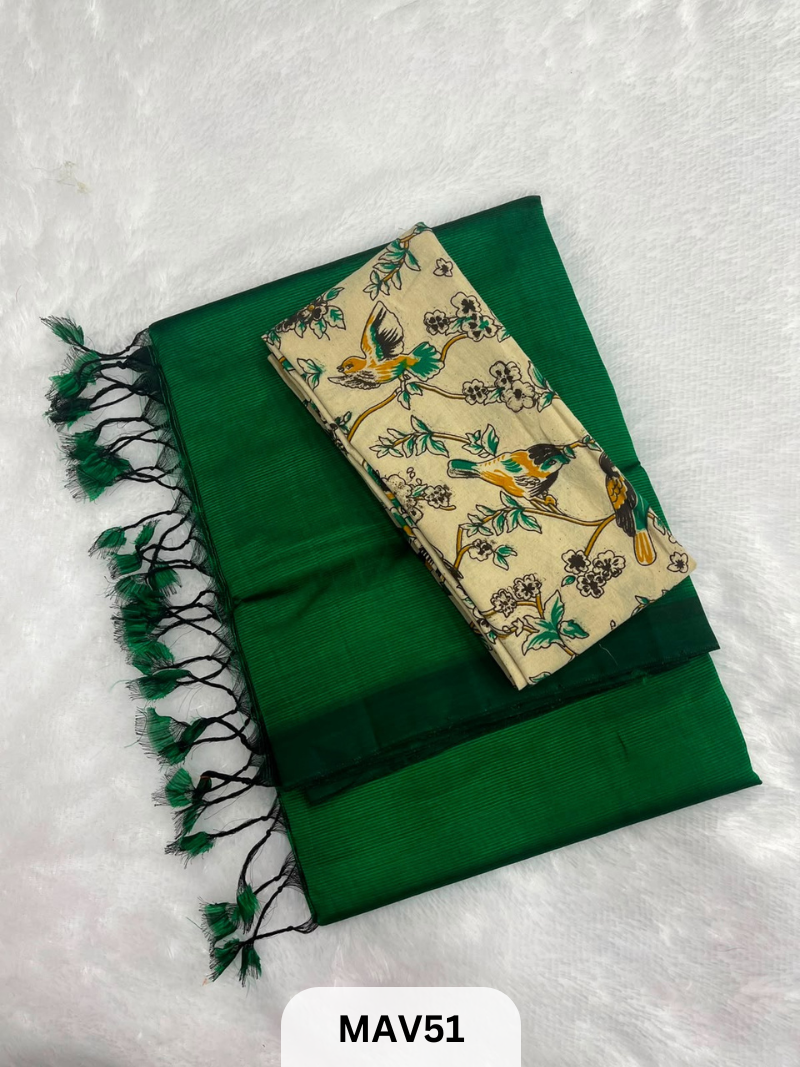 MANGALAGIRI PATTU SAREE WITH KALAMKARI BLOUSE (1 METER)