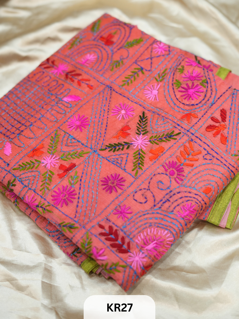 DUPION SILK WITH PURE HAND KANTHA HEAVY