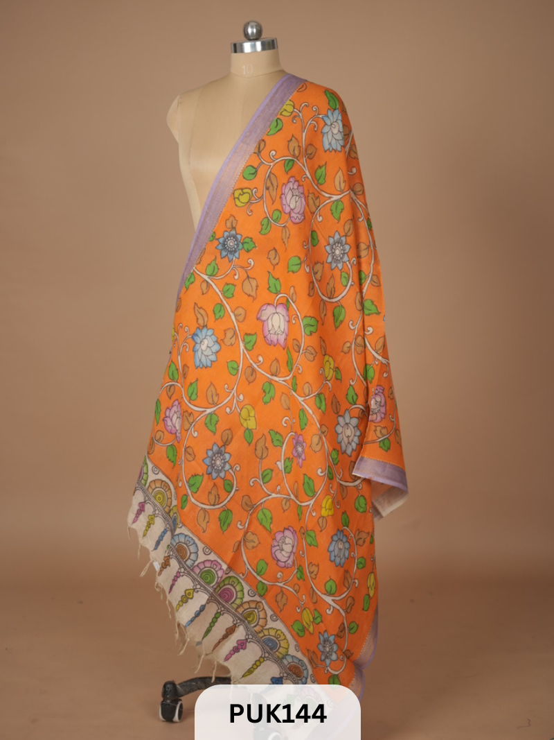 PURE PENKALAMKARI DUPPATTA - CHENNURI SILK