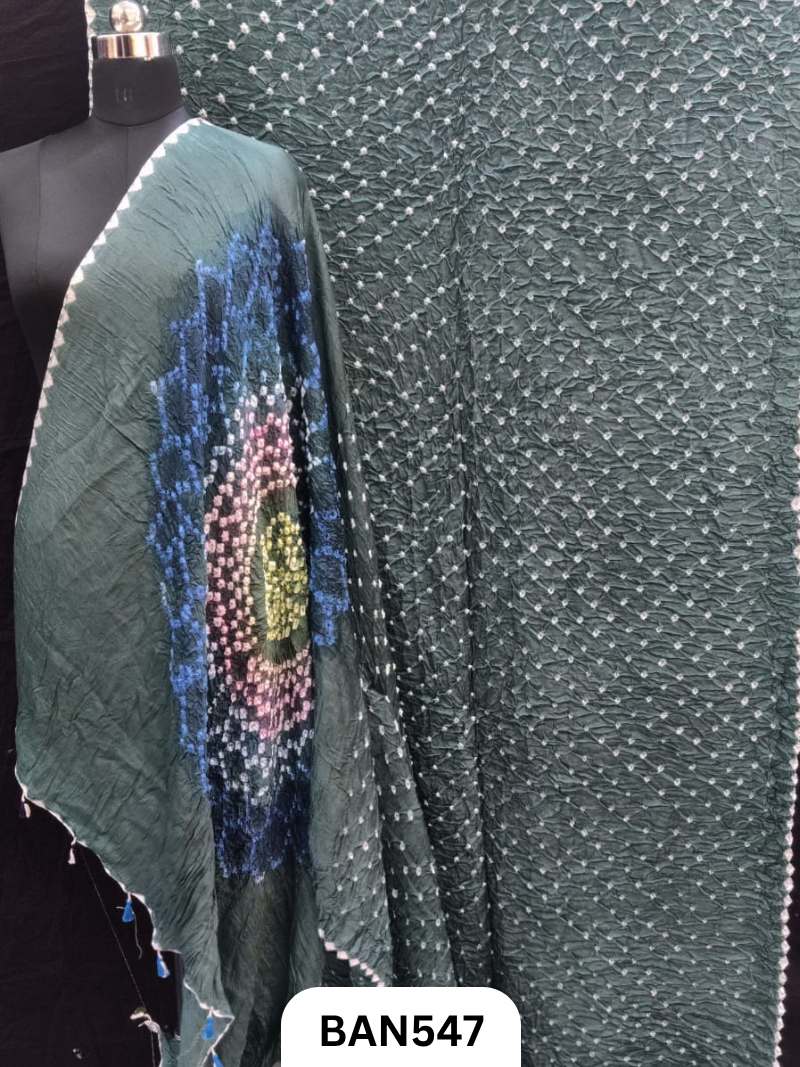 Semi Gaji Silk Multicolor Gul Pallu Bandhej Saree With Hand Tussels