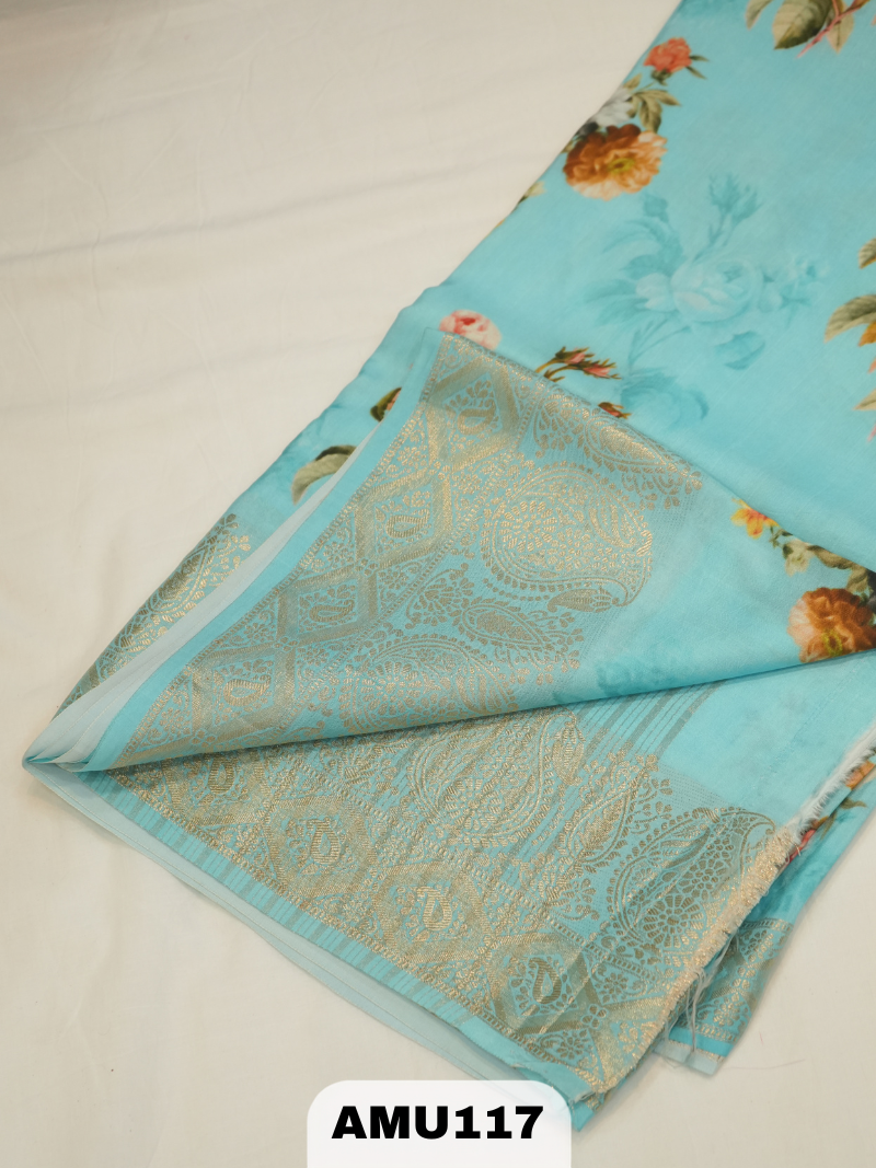 BANARAS RUSSIAN SILK SAREE WITH DIGITAL PRINTED