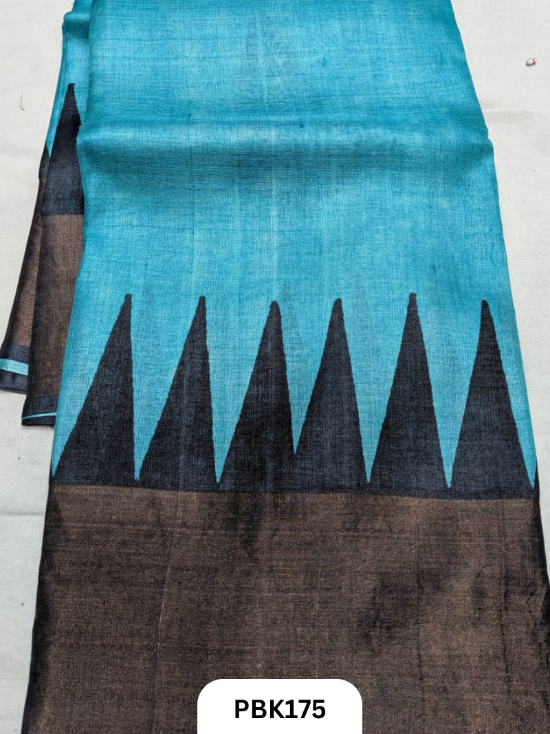 Premium Pure Tussar Silk Handblock Print Saree – Kolkata Special