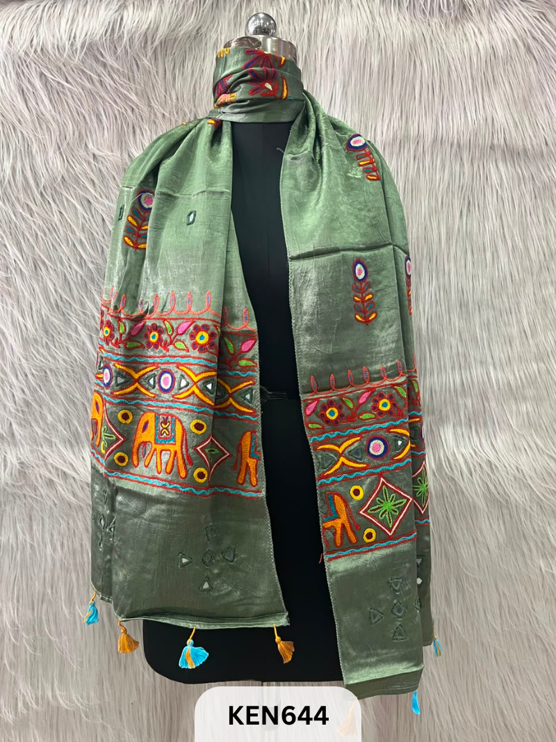 MUSHRU HAND AARI WORK WITH MIRROR WORK STOLE