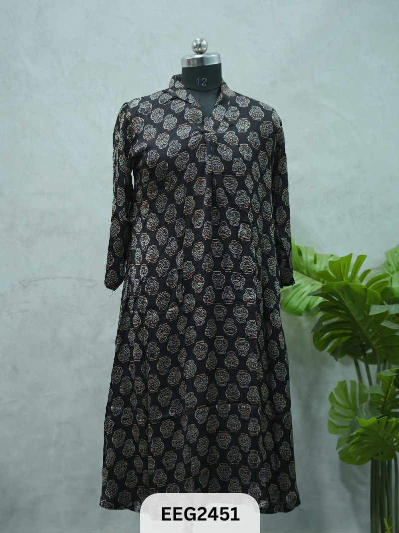MODAL AJRAKH PRINT KURTI WITH PLEATS