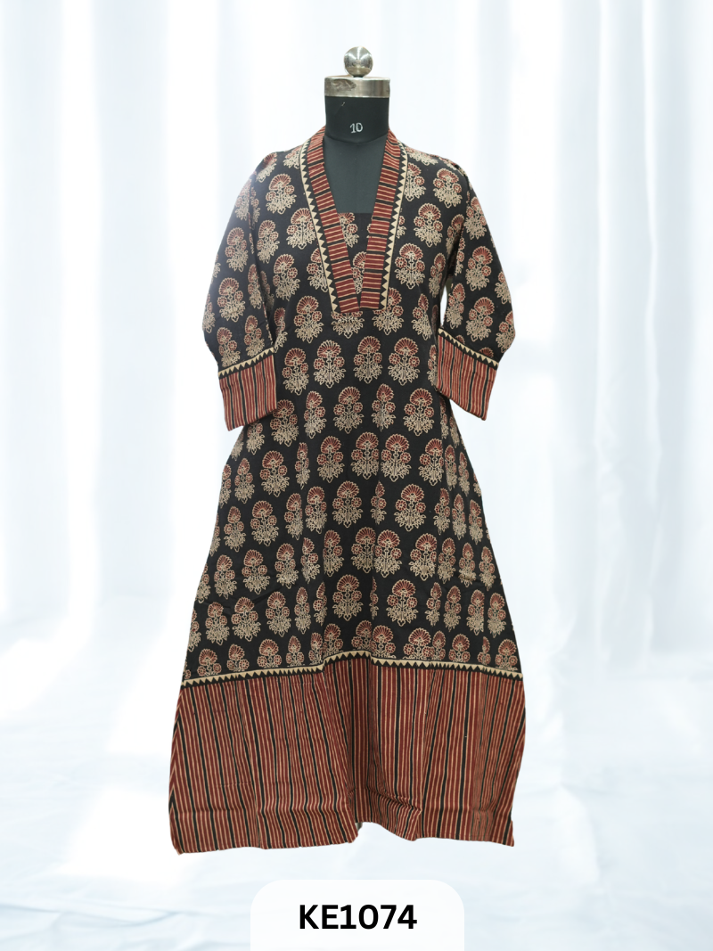 PURE VEGETABLE PRINT COTTON KURTI - A Line