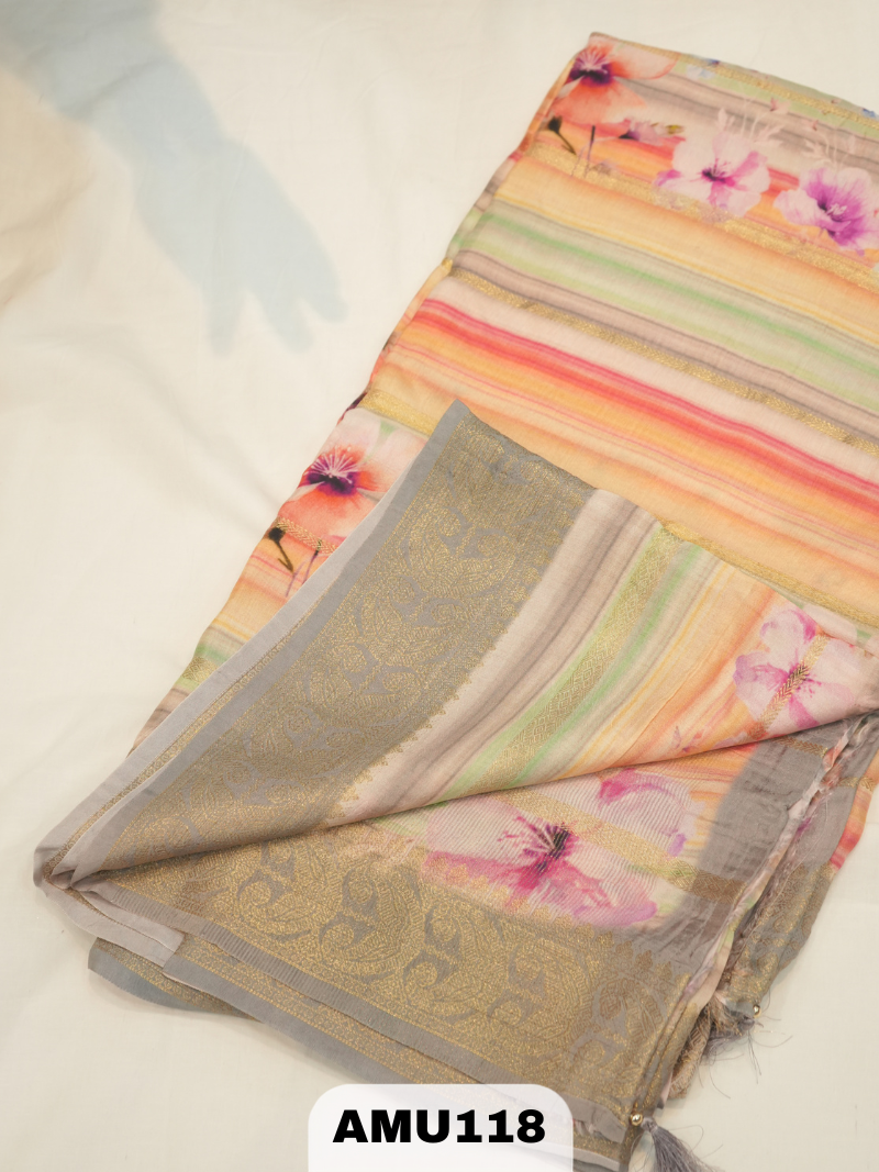 BANARAS RUSSIAN SILK SAREE WITH DIGITAL PRINTED
