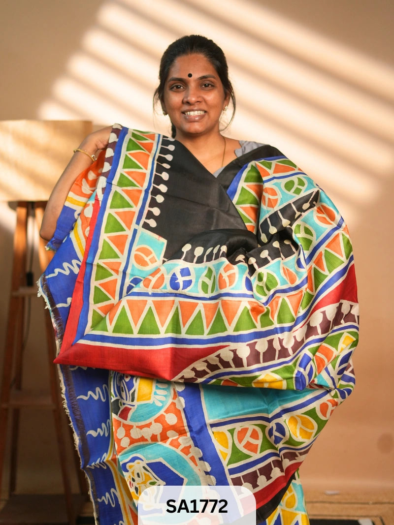 MURSHIDABAD SILK SAREE HAND PAINTED