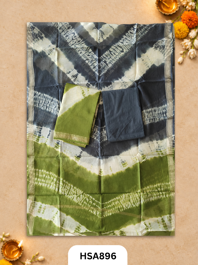 HandBlock Printed Maheshwari Silk Zari Border Top & dupttas 2.5 Mtrs | Bottom cotton 2.50 mtrs