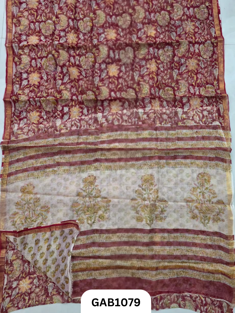 Bagru Handblock Print Kota Doria Saree