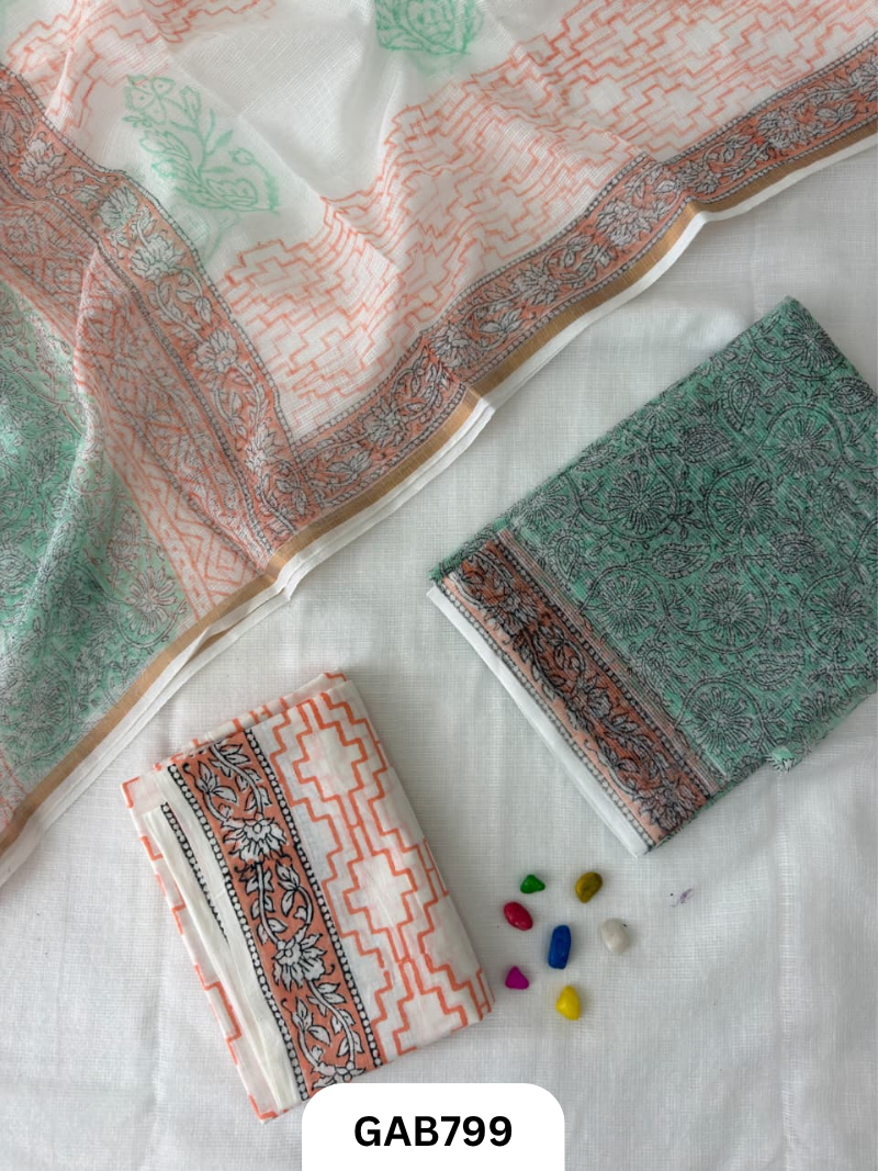 HandBlock Printed Kota Doriya Suit With Kota Doriya Duppta Cotton bottom | 2.5 mtr
