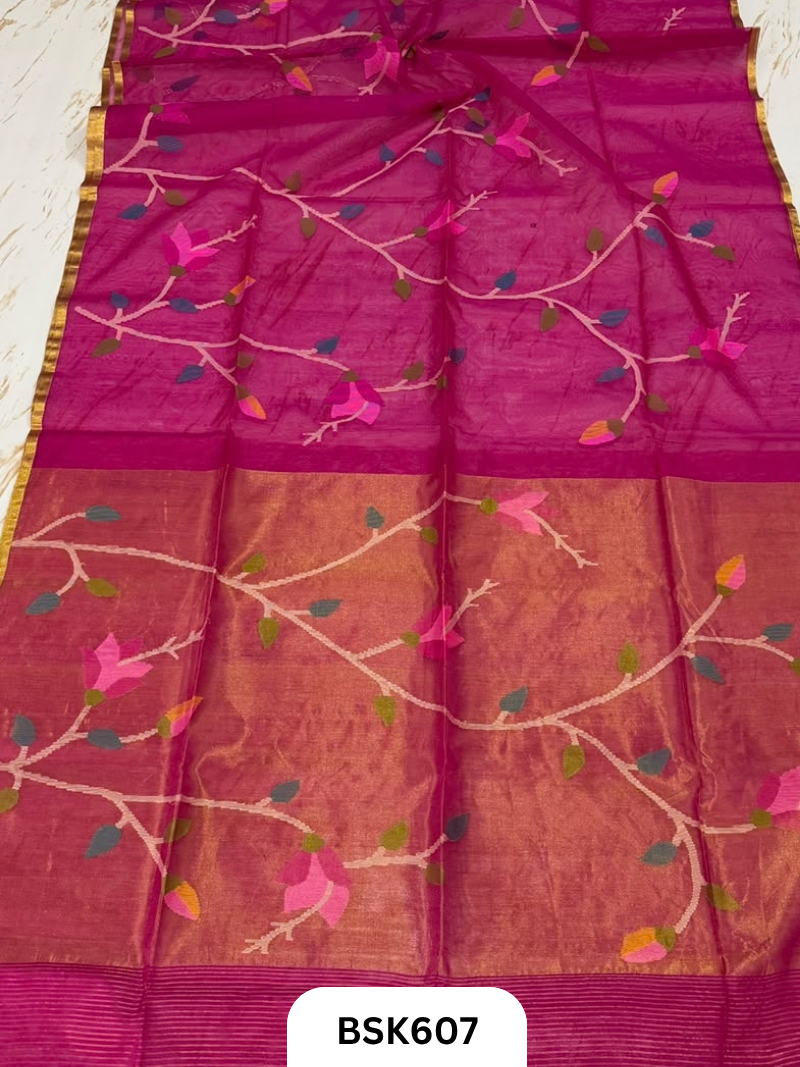 Handloom Pure Muslin Jamdhani With Hand Needle Work Saree