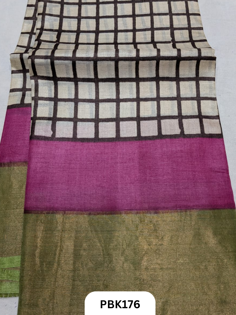 Premium Pure Tussar Silk Handblock Print Saree – Kolkata Special
