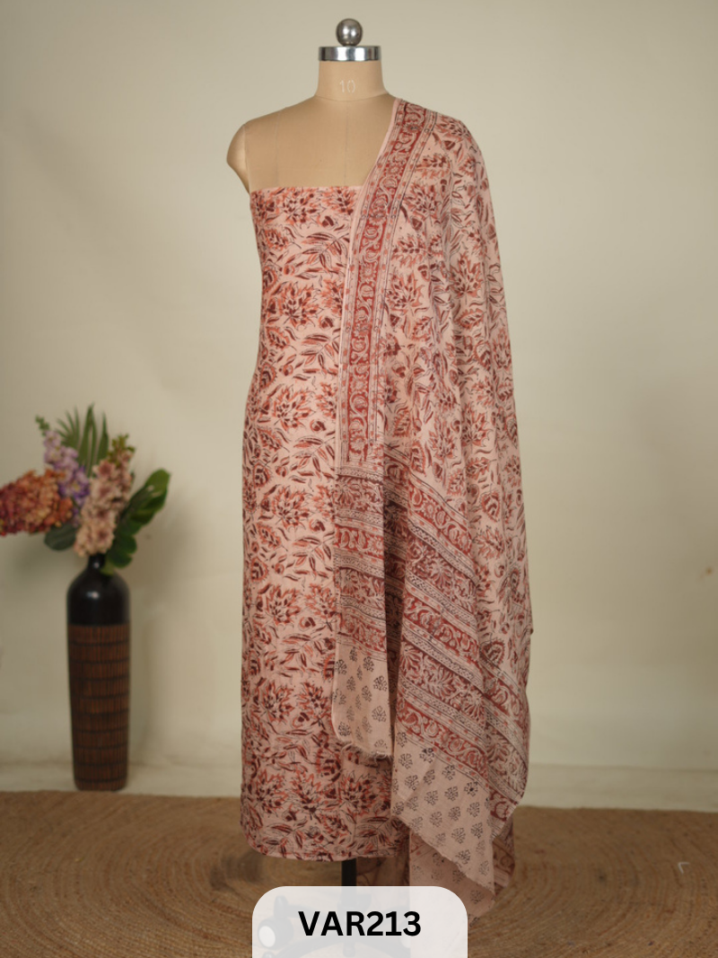 PURE HANDBLOCK KALAMKARI COTTON-2 PCS-TOP & DUPPATA