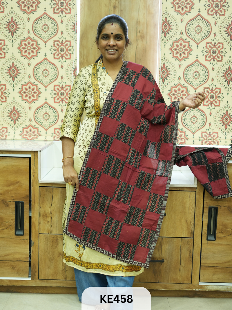 APPLIQUE AJARKH COTTON STOLES - VEGTABLE PRINT