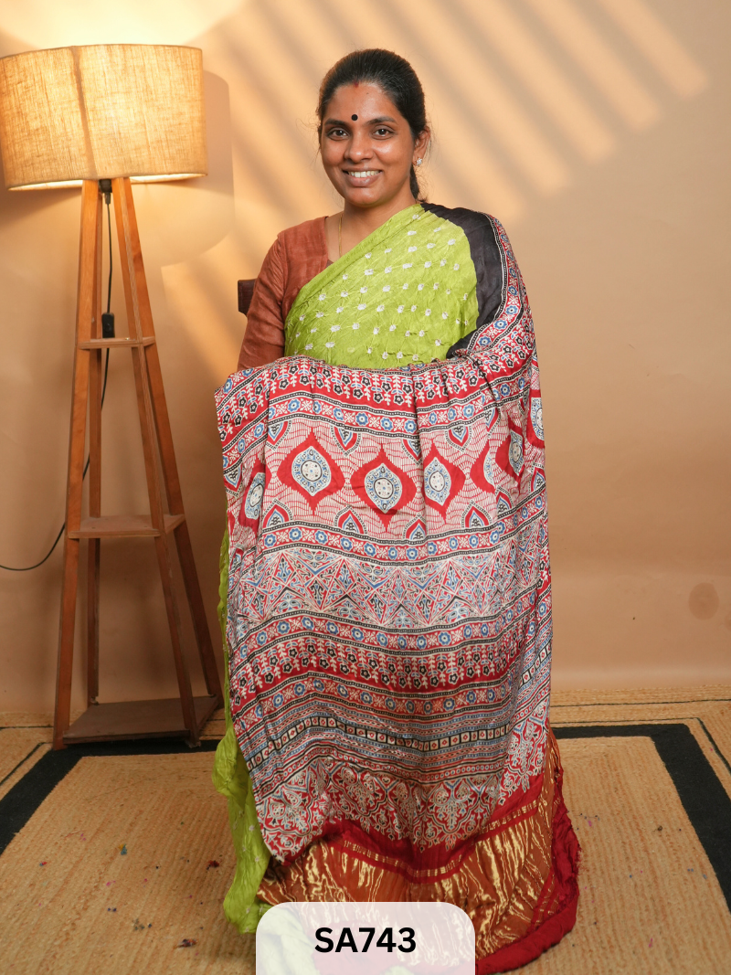MODAL SILK | AJRAKH PRINT | BANDHEJ SAREE