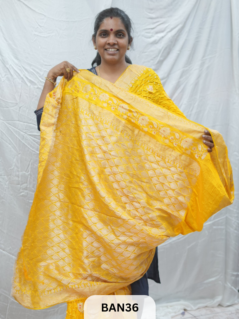PURE RAW SILK WITH MEENAKARI BUTTA BANDHINI SAREE
