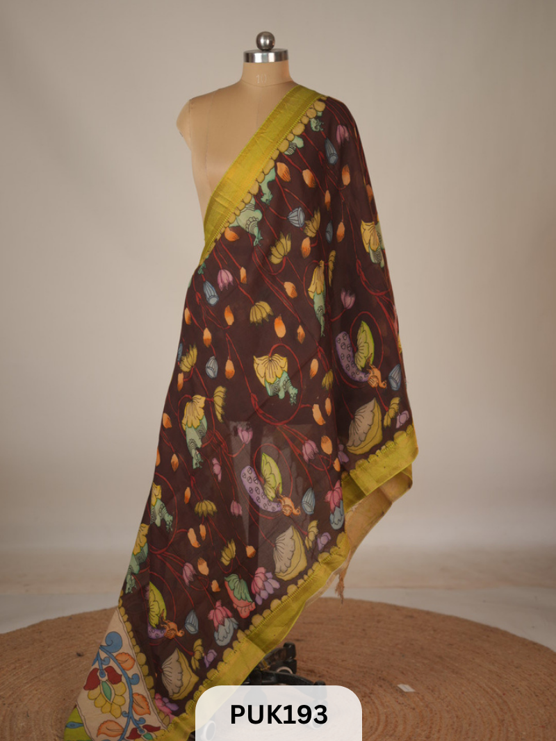 PURE PENKALAMKARI DUPPATTA - CHENNURI SILK