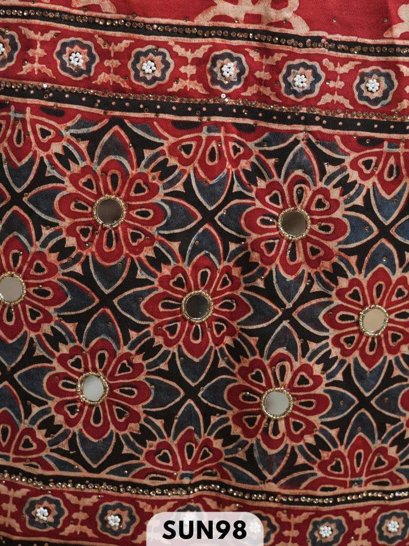 Modal Ajrakh Handblock mirror work 2 Pcs Suits