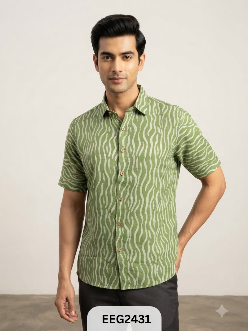 MODAL HANDBLOCK PRINT SHIRT WITH WOODEN BUTTON