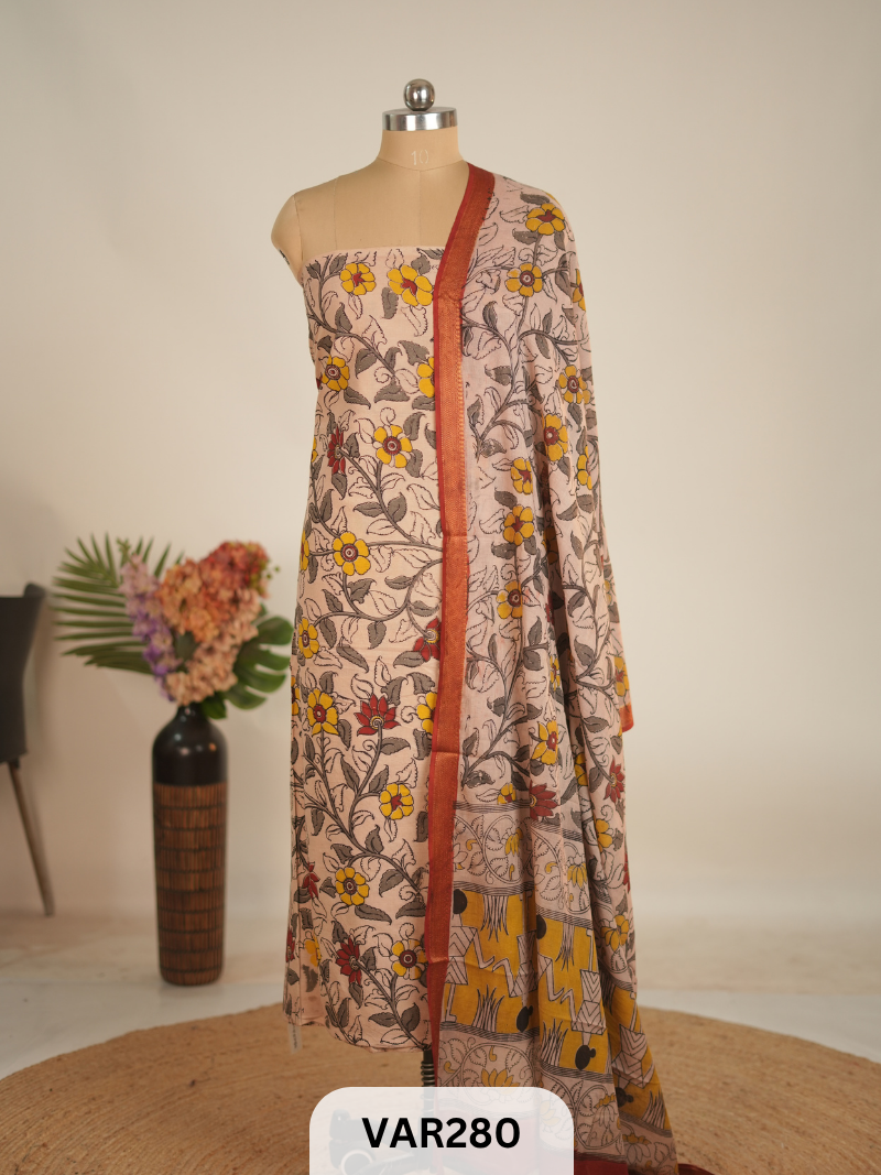 PURE HANDBLOCK KALAMKARI COTTON-2 PCS-TOP & DUPPATA