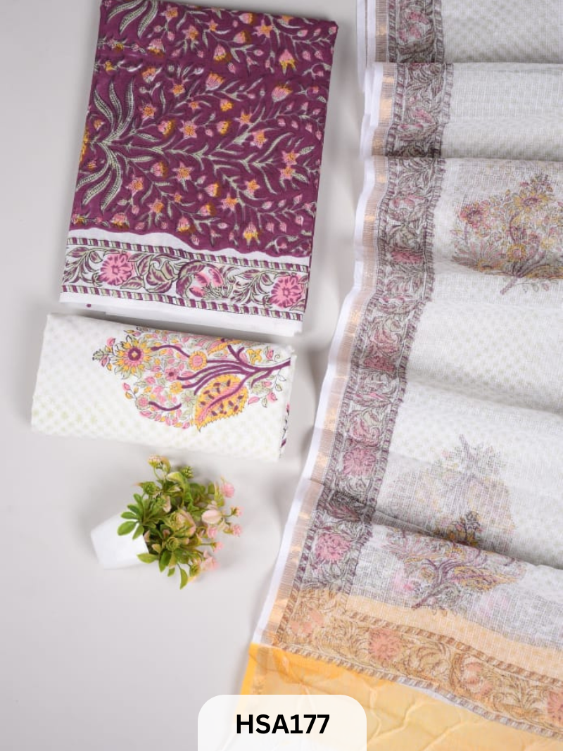 COTTON SUIT WITH KOTA DUPATTA - 3 PCS SET