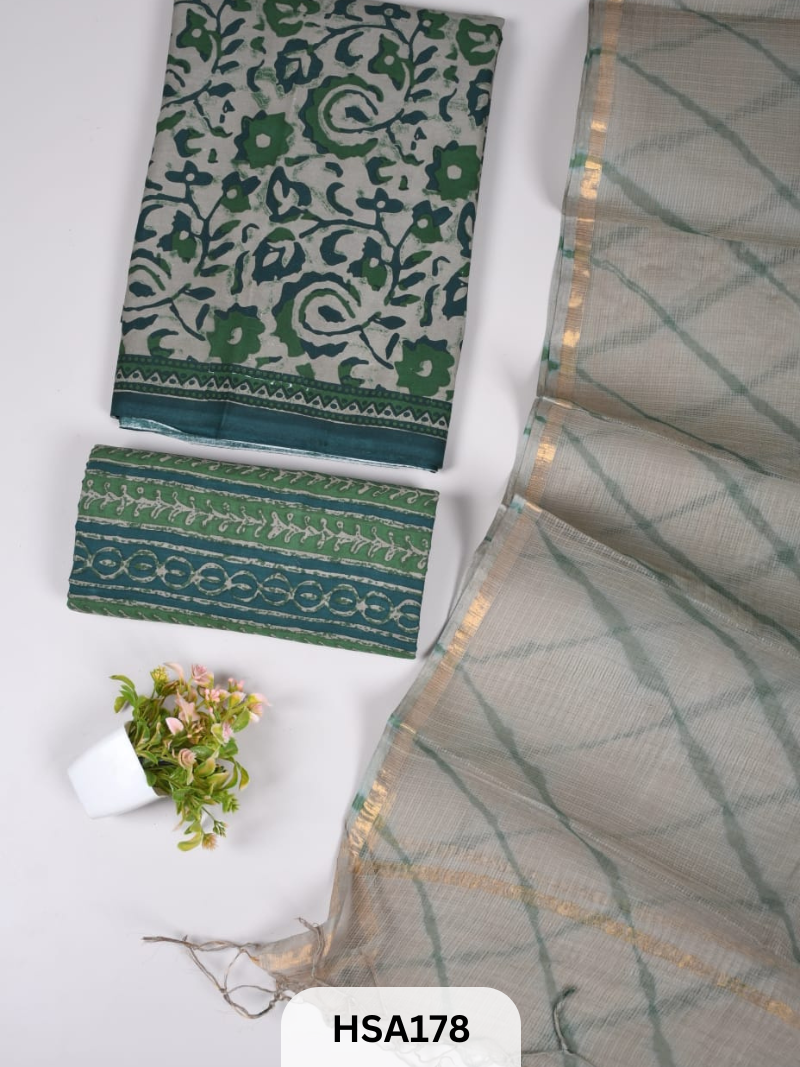 COTTON SUIT WITH KOTA DUPATTA - 3 PCS SET