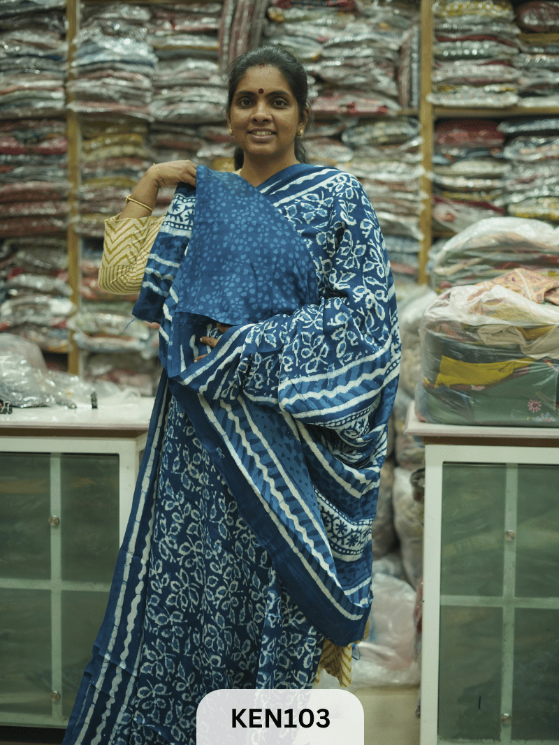MODAL INDIGO DABU HANDBLOCK PRINT SAREE - NATURAL PROCESS