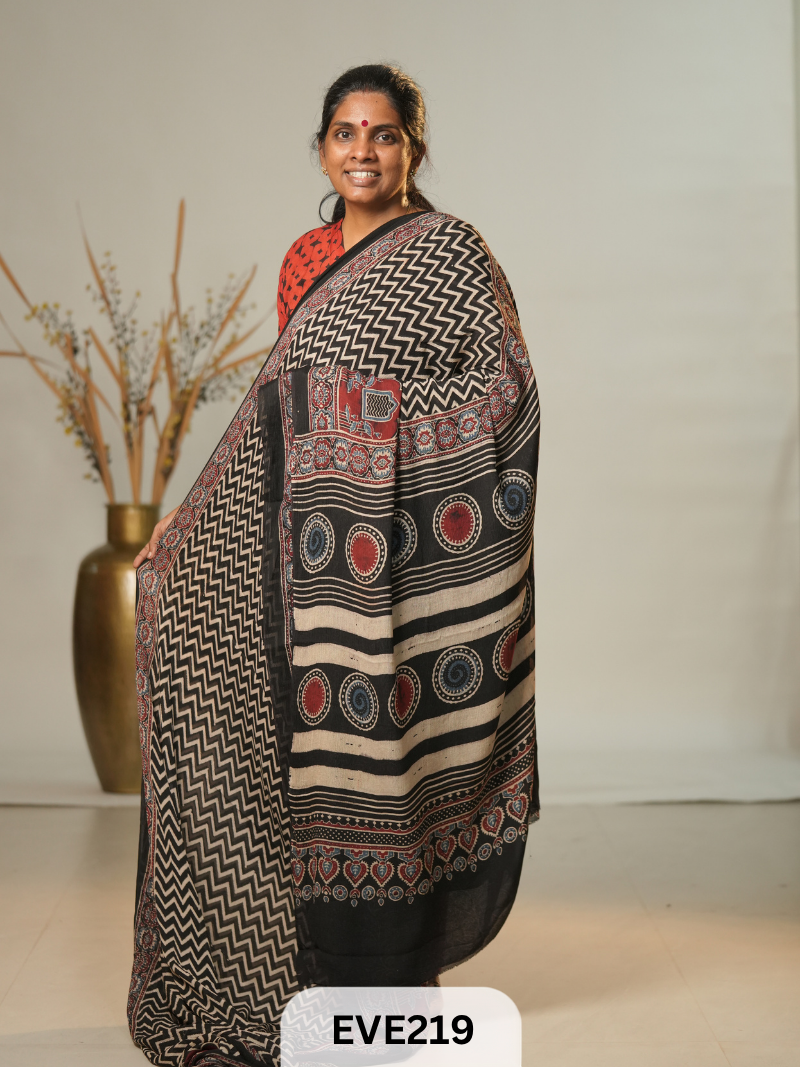 Chinon Chiffon Ajrakh Print Saree