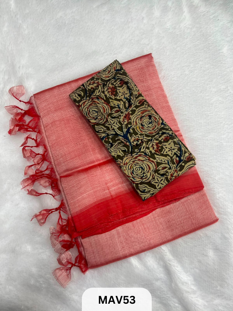 MANGALAGIRI PATTU SAREE WITH KALAMKARI BLOUSE (1 METER)