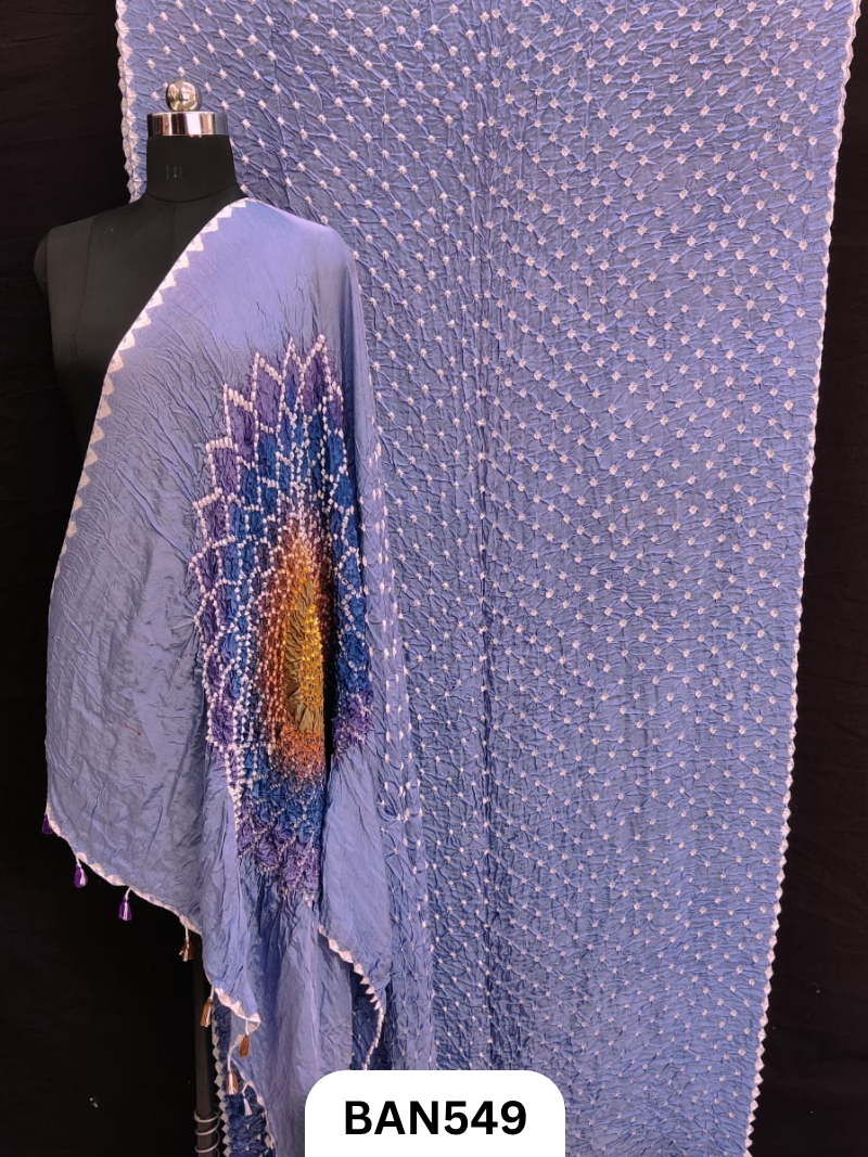 Semi Gaji Silk Multicolor Gul Pallu Bandhej Saree With Hand Tussels