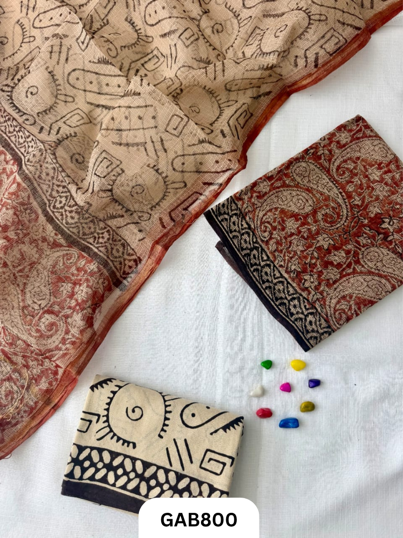 HandBlock Printed Kota Doriya Suit With Kota Doriya Duppta Cotton bottom | 2.5 mtr