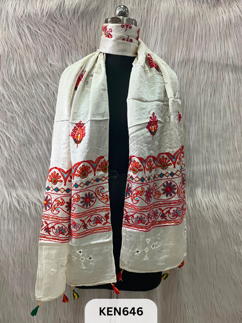 MUSHRU HAND AARI WORK WITH MIRROR WORK STOLE