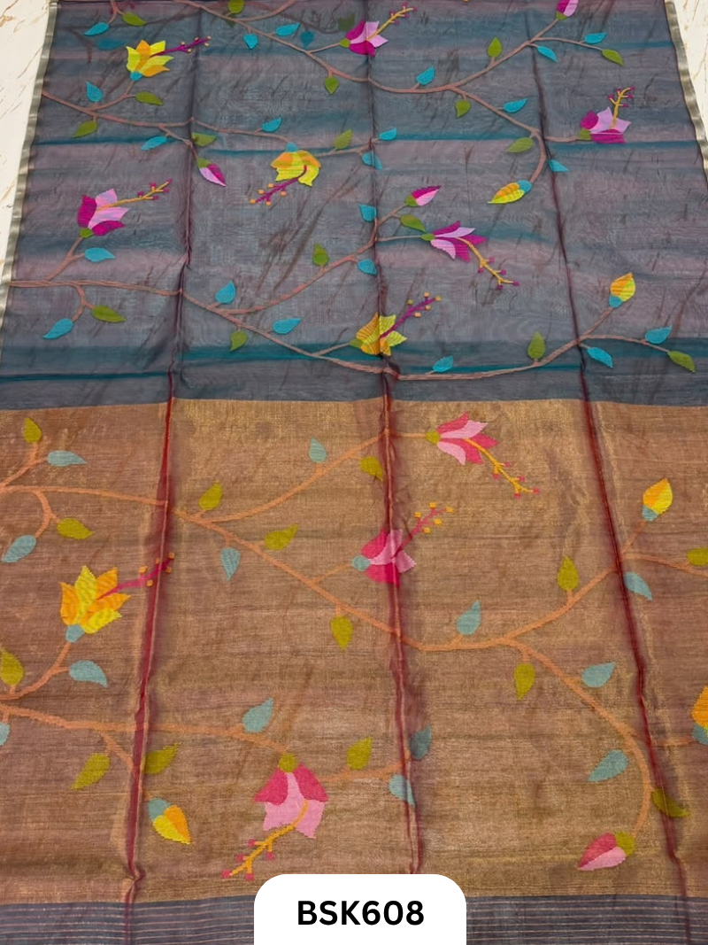 Handloom Pure Muslin Jamdhani With Hand Needle Work Saree