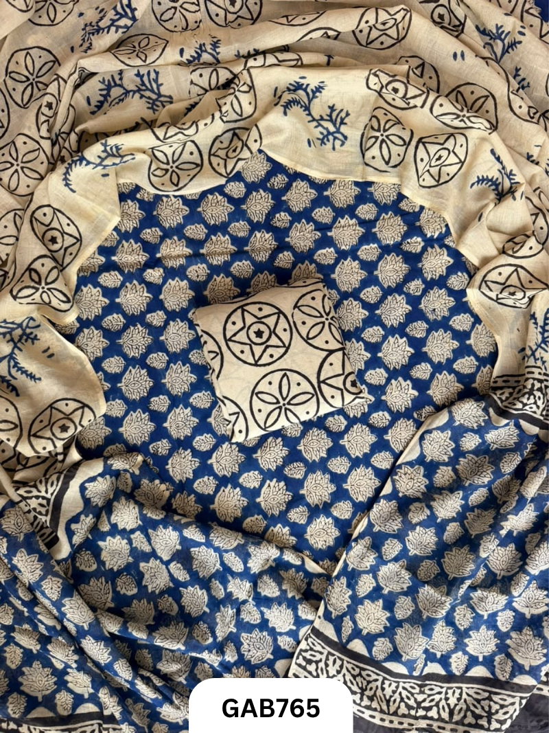 Handblock Cotton Suits With Mulmul Cotton Dupatta | Top 2.5 Mtr Dupatta 2.5 Mtr