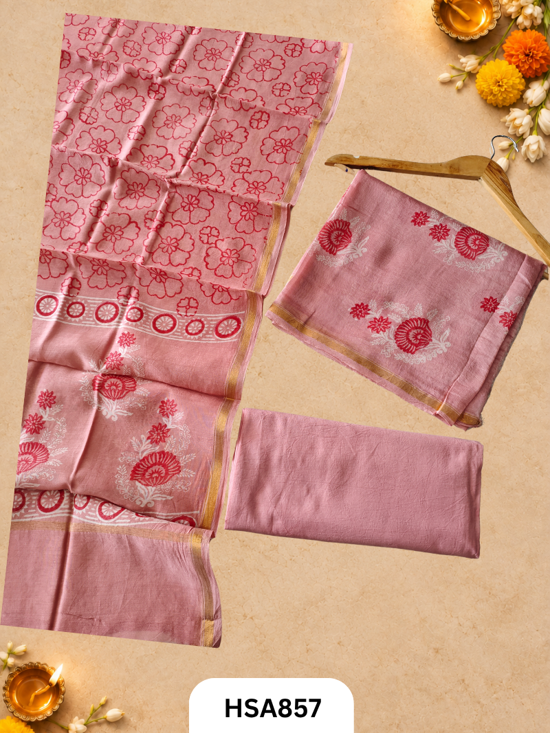 HandBlock Printed Chanderi Silk Cotton Suits -Top 2.5M Duptta 2.5M