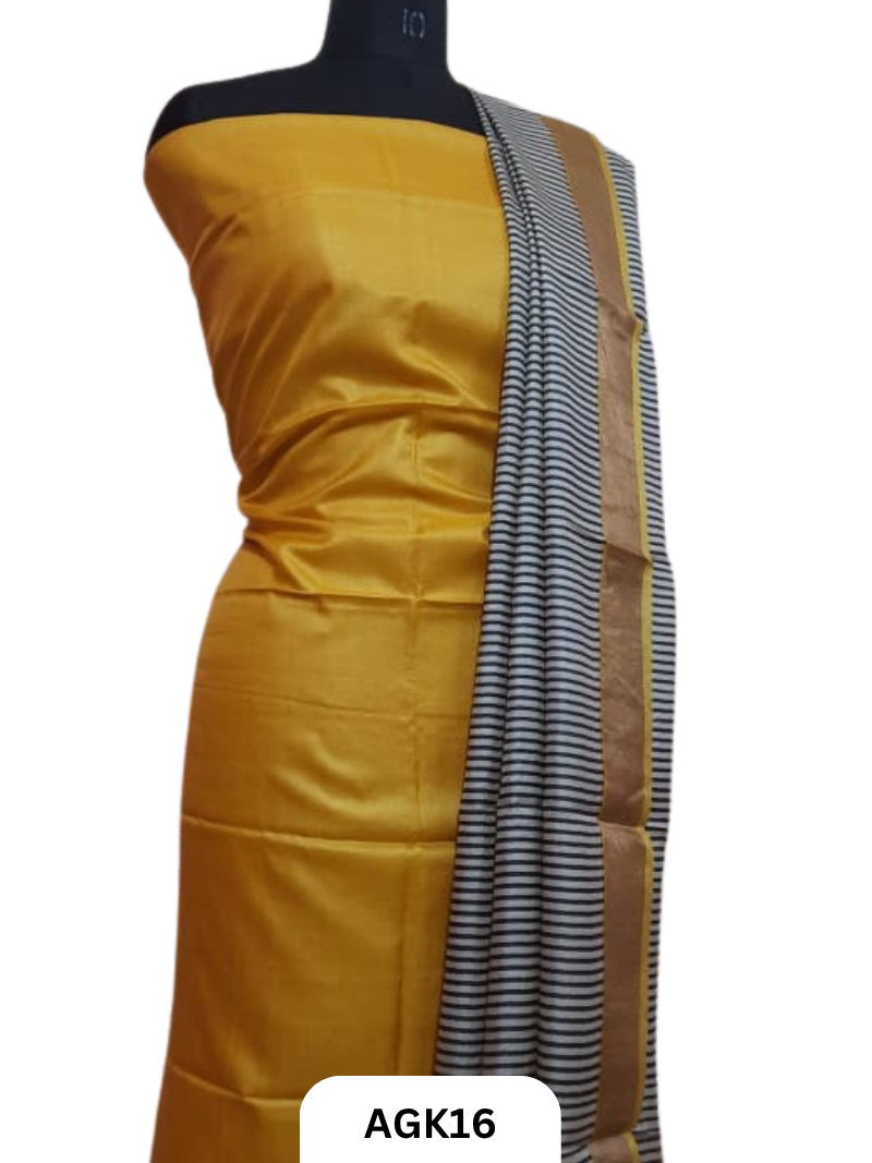 Silk Mark Certified Tussar Salwar Set with Hand Block Print