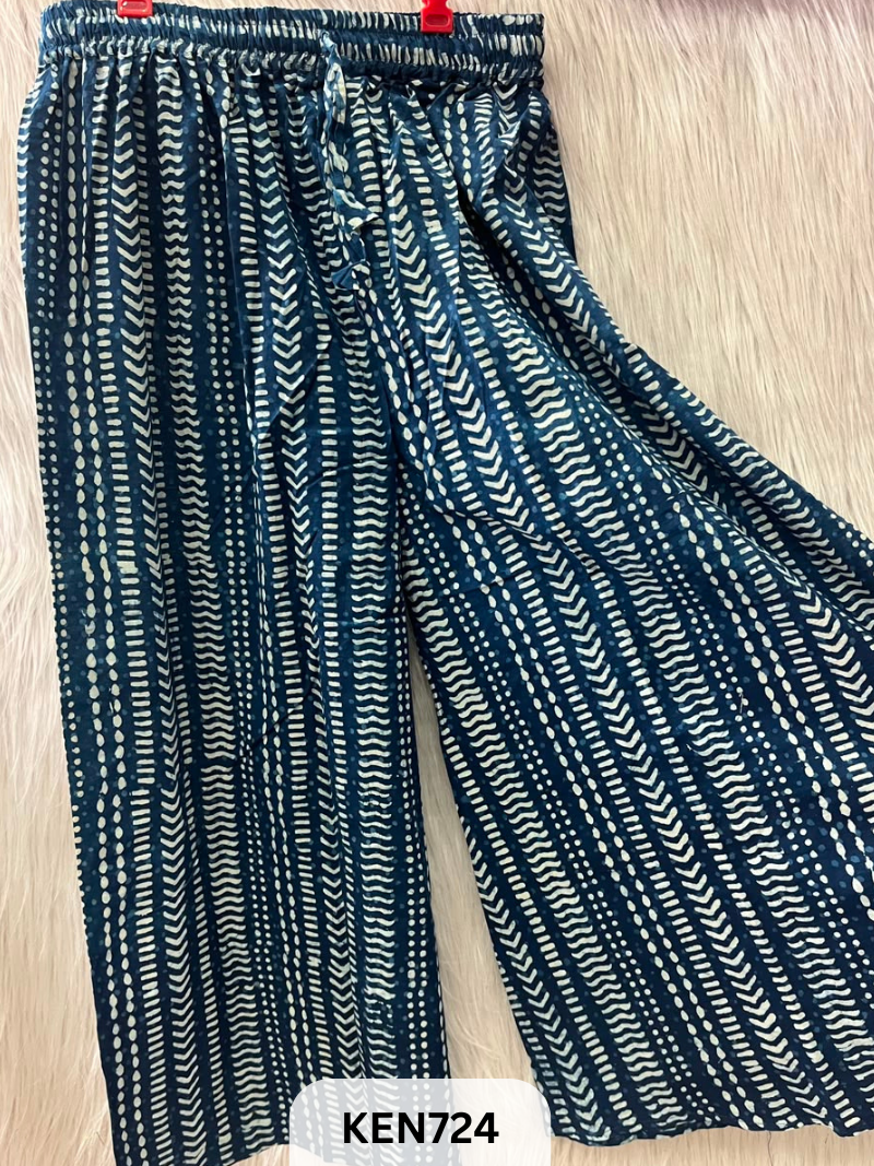 INDIGO COTTON PALAZO PANT FREESIZE-(22TO40INCH)