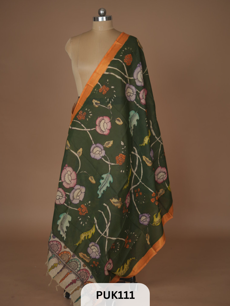 PURE PENKALAMKARI DUPPATTA - CHENNURI SILK