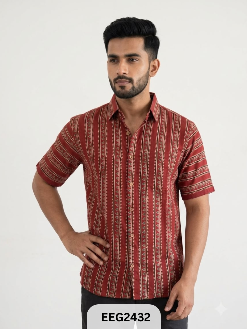 MODAL HANDBLOCK PRINT SHIRT WITH WOODEN BUTTON