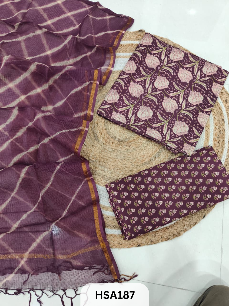 COTTON SUIT WITH KOTA DUPATTA - 3 PCS SET