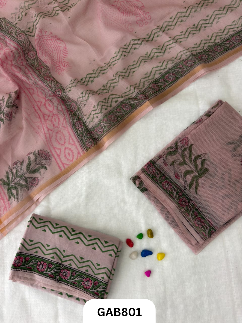 HandBlock Printed Kota Doriya Suit With Kota Doriya Duppta Cotton bottom | 2.5 mtr