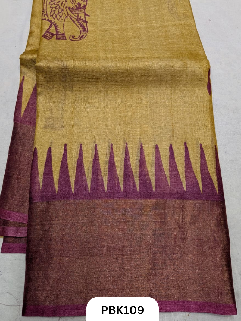 Premium Pure Tussar Silk Handblock Print Saree – Kolkata Special