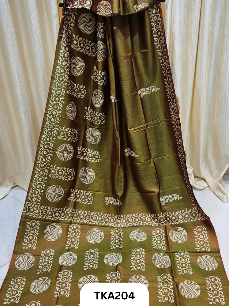 Bishnupuri Katan Silk Block Print Saree