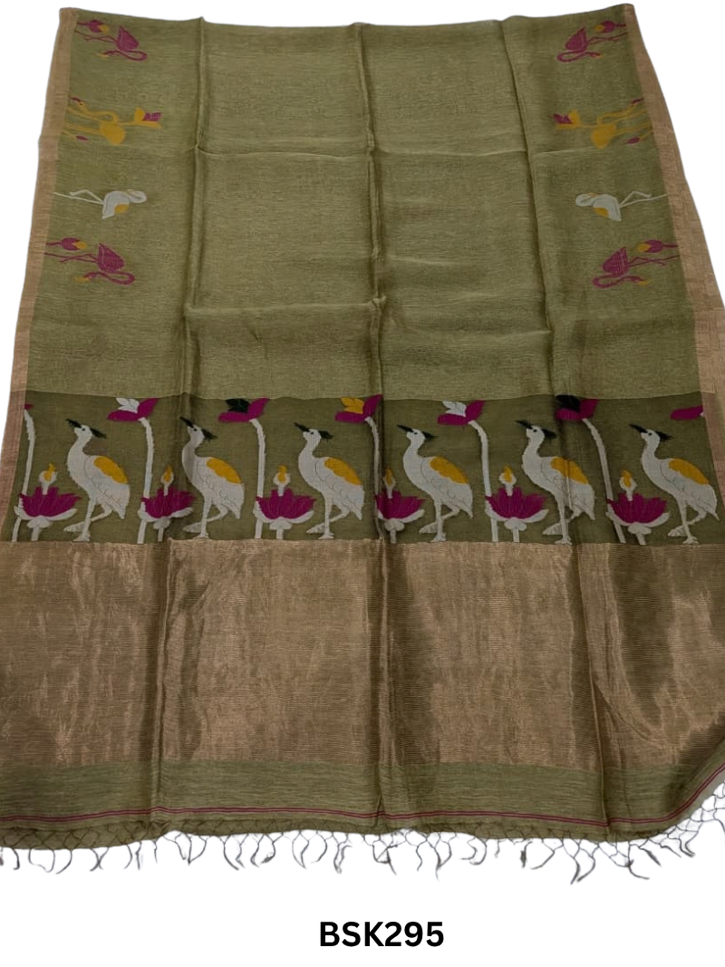Handloom Pure Linen Silk Jamdhani Weave Saree