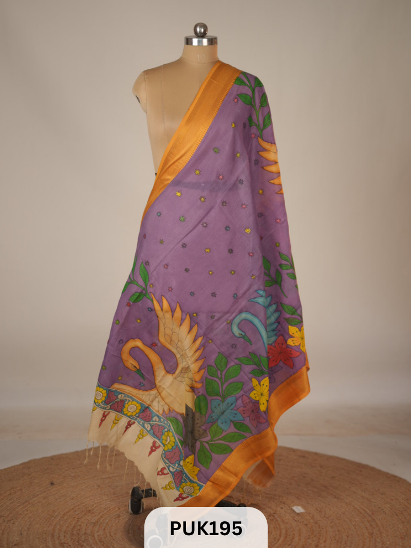 PURE PENKALAMKARI DUPPATTA - CHENNURI SILK