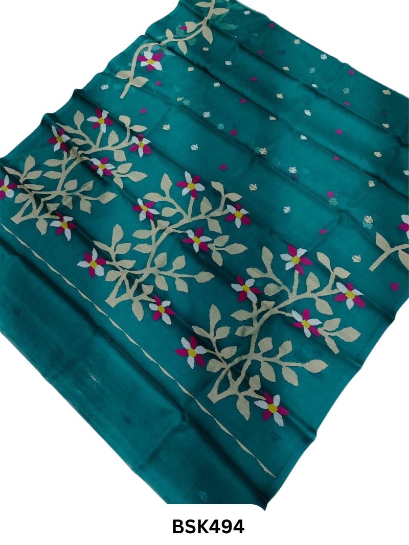 Handloom Pure Muslin Jamdhani Needle Work Weave Saree