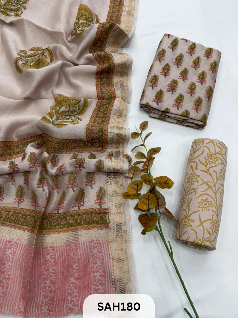 MAHESHWARI HANDBLOCK SALWAR SUIT 3PCS - UNSTITCHED