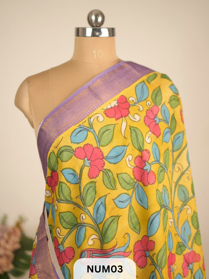 CHENNURI SILK SAREE WITH SRI KALAHASTI PEN KALAMKARI ART WORK