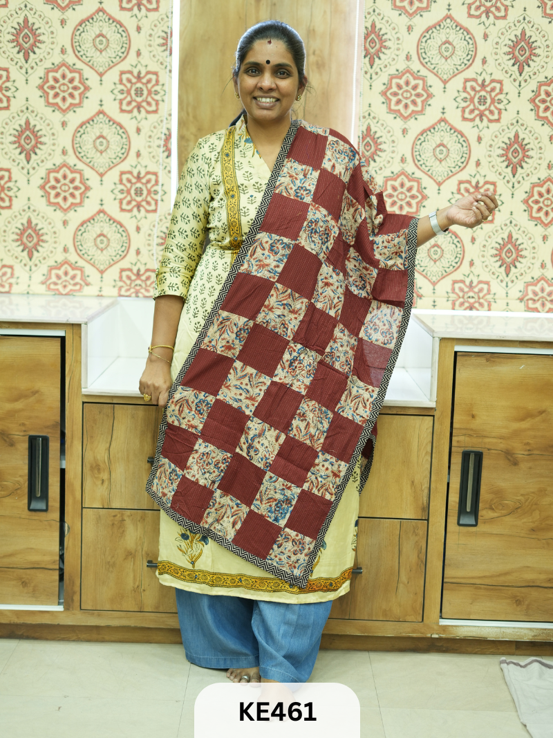 APPLIQUE AJARKH COTTON STOLES - VEGTABLE PRINT