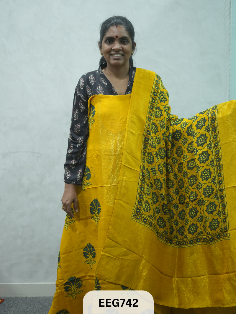 AJRAKH DOLA SILK 2 PCS-UNSTITCHED ( TOP 3.5MTR AND DUPPATA 2.25MTR ) - IMMEDIEATE DISPATCH